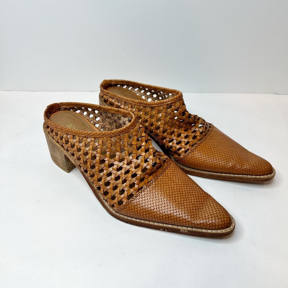 Roolee Day In The Life Mule Womens 9 Cognac Brown Woven Leather Pointed Toe
